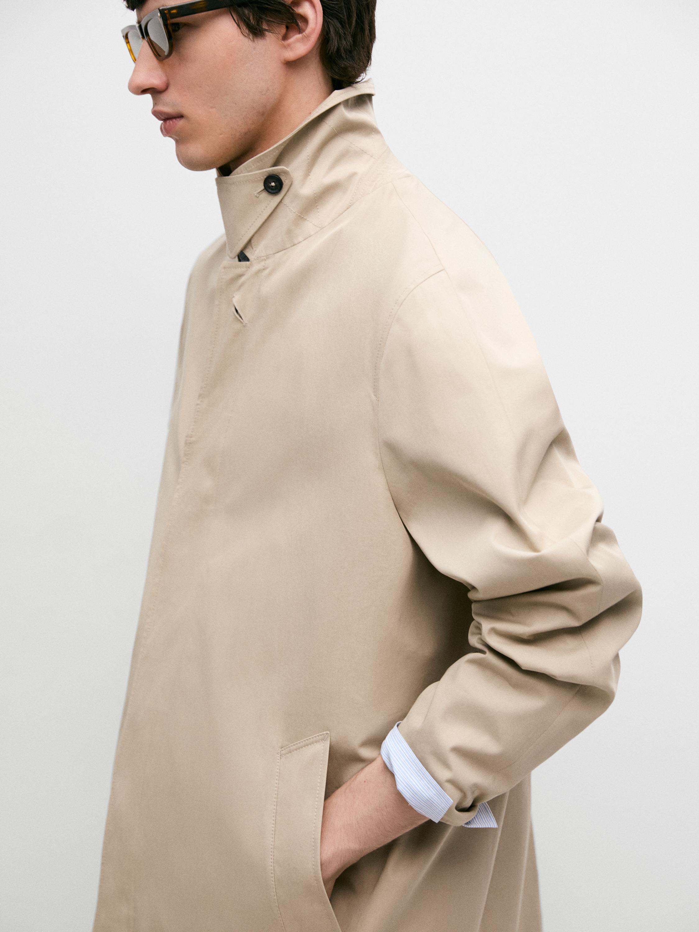 Check cotton trench coat with interior detail